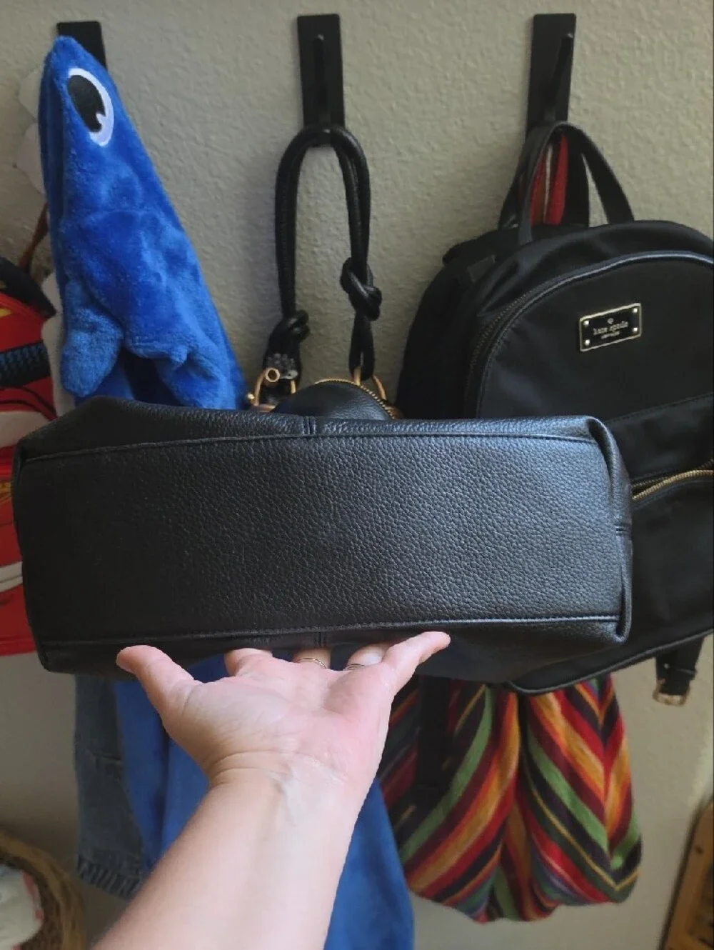 Black Leather Knot-Handle Shoulder Bag